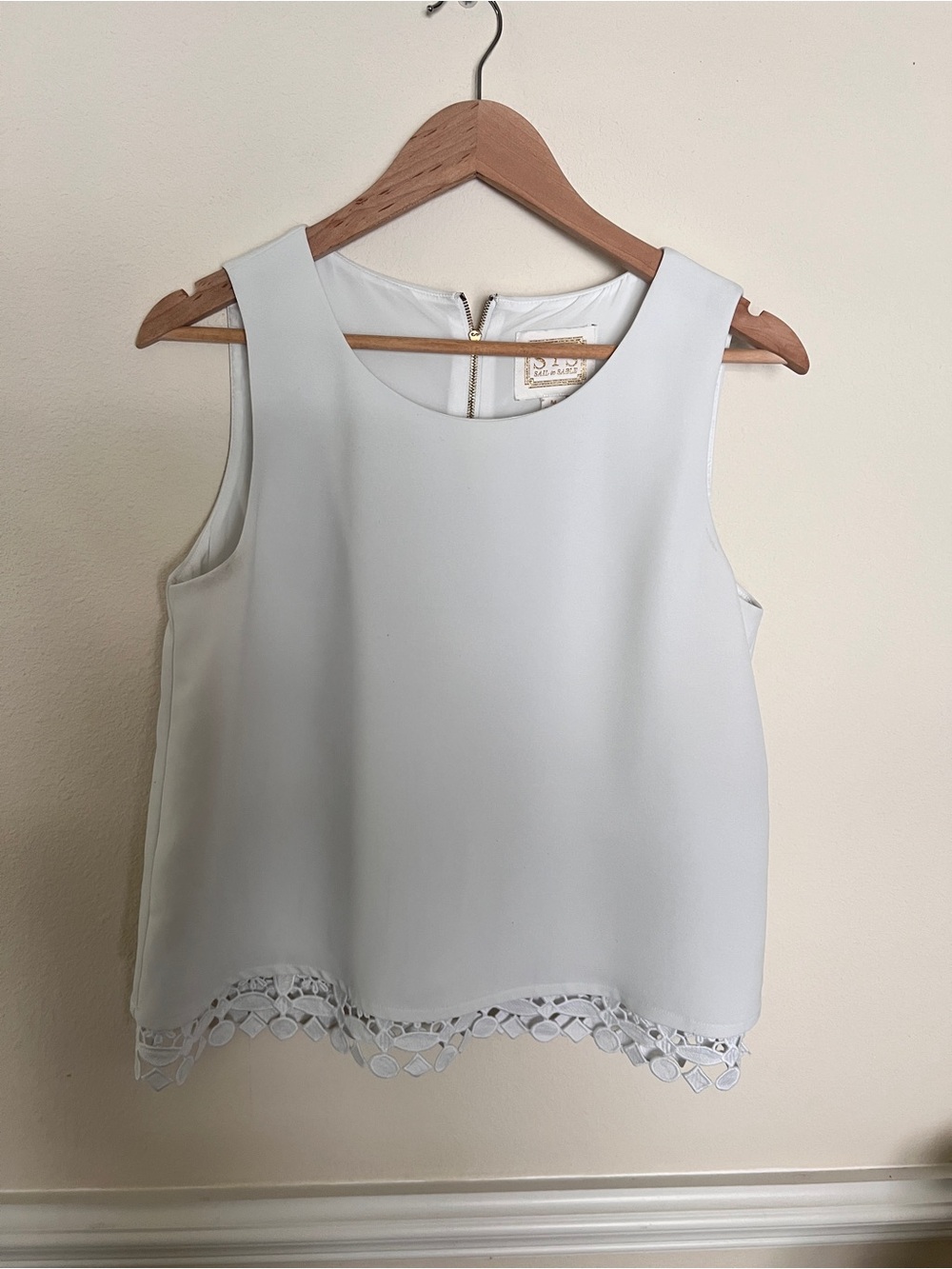 Sail to Sable White Sleeveless Lace-Hem Shell